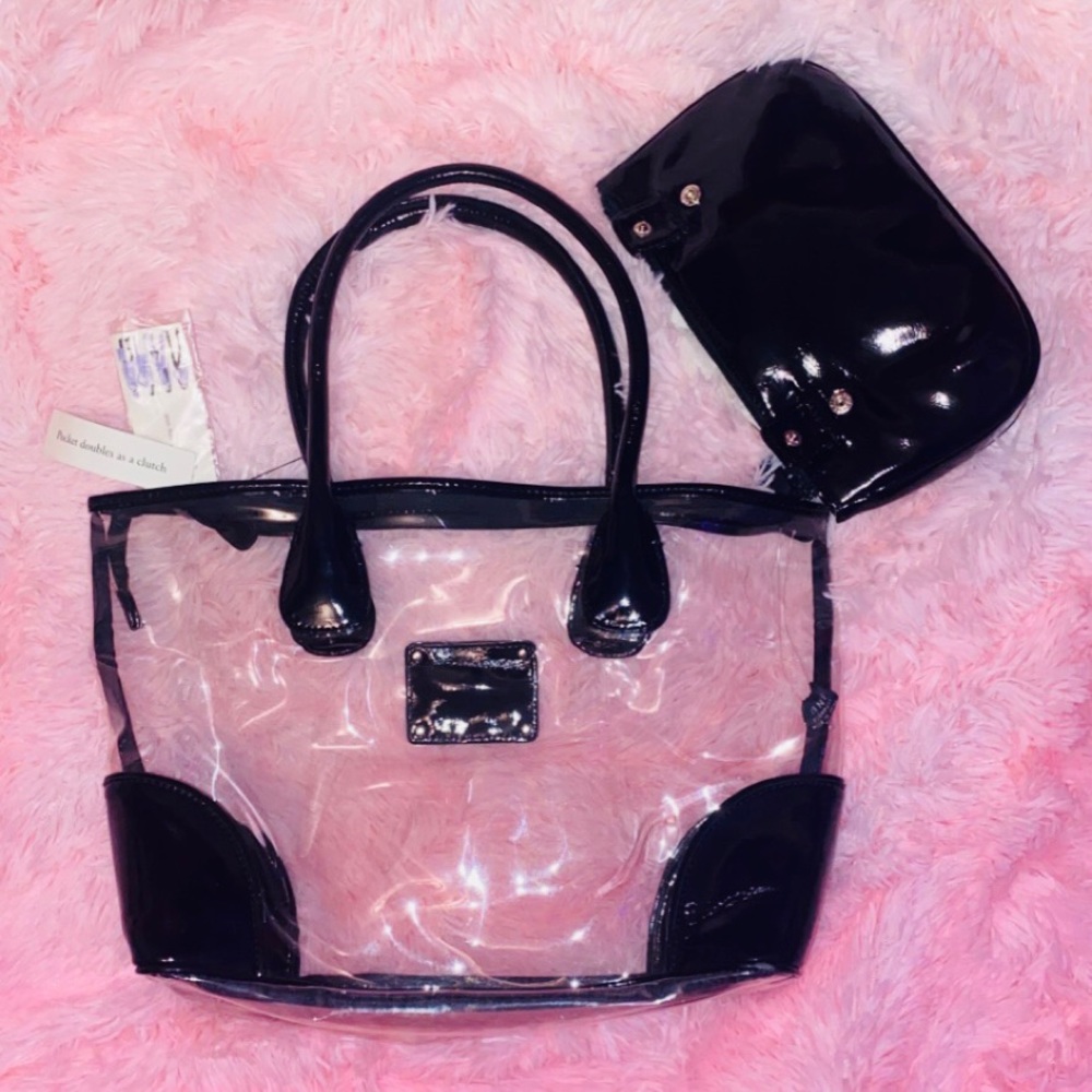 NWT Nine West Clear Plastic Faux Leather Black Purse